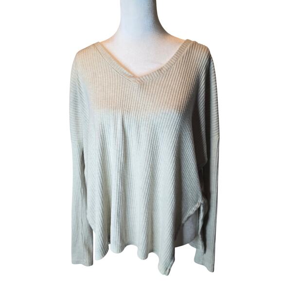 Artizia The Group Babaton Beige Tan Long‎ Sleeve Ribbed V-Neck Sweater Size 1/S - Picture 2 of 7